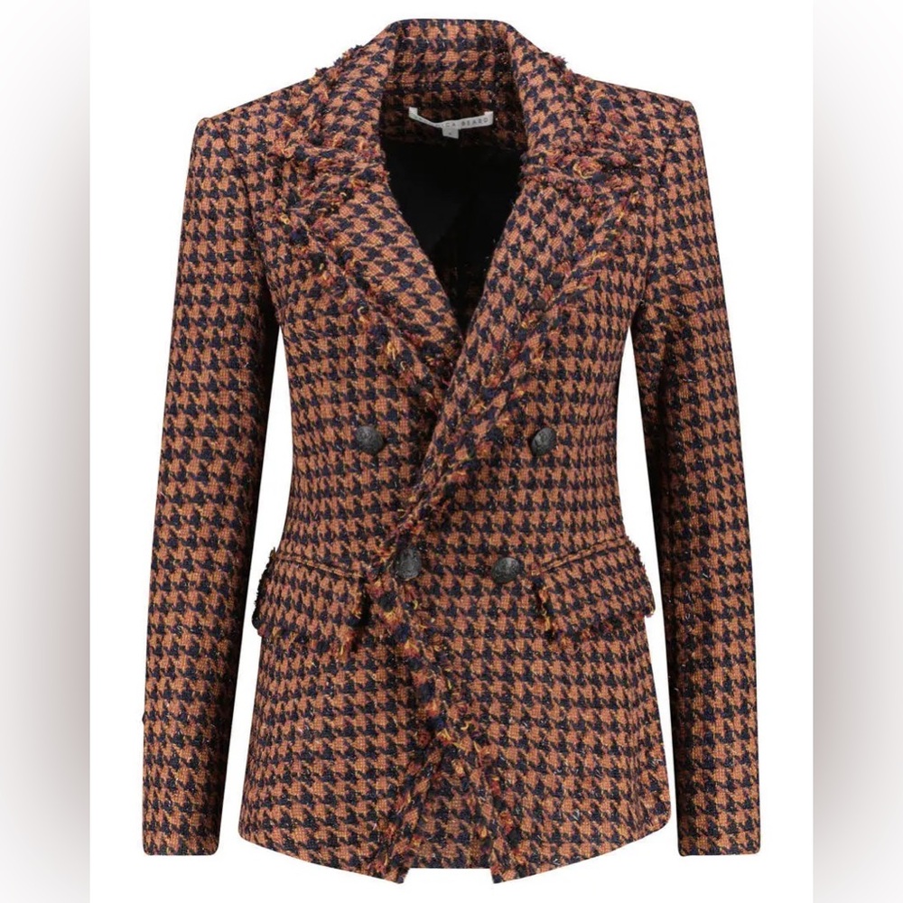 Veronica Beard Taja Dickey Jacket Size 4 Cognac Brown Tweed Houndstooth Blazer - Picture 1 of 16
